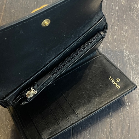 Chanel Black gold Boy Flap Trifold Wallet leather with authentication card - Picture 8 of 16